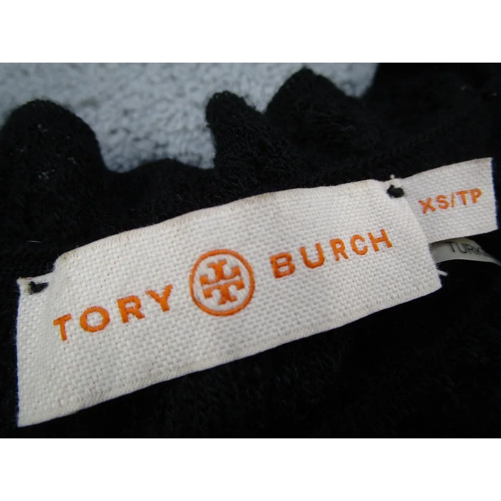Tory Burch Black Metallic Knit Dress Ruffle Neck Long Sleeve Wool Blend XS 31060